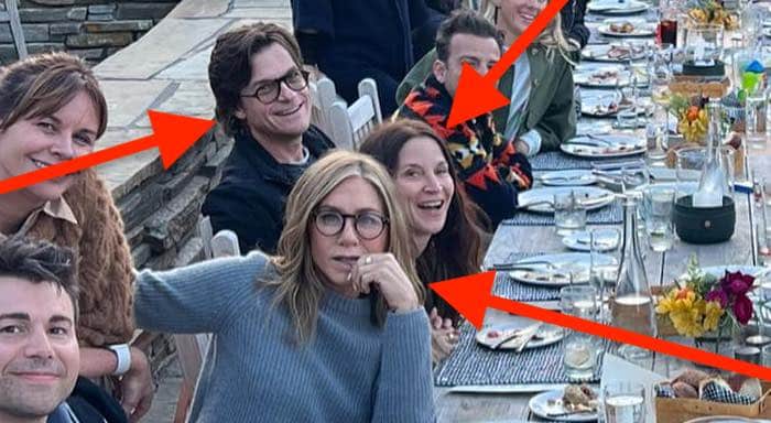 Close up of Kristen Bell and Dax Shepard's dinner party guests at the table