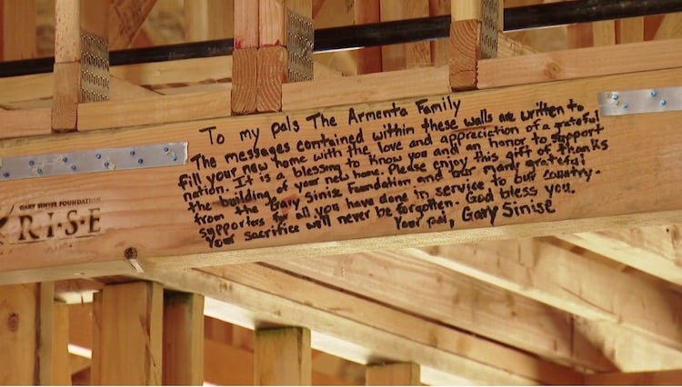 Gary Sinise's message to the Armenta family written on the foundation of their new home being built