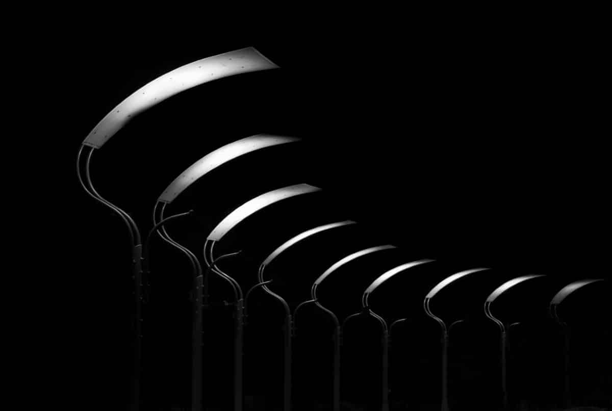 Black and white image of street lamps in Ottawa