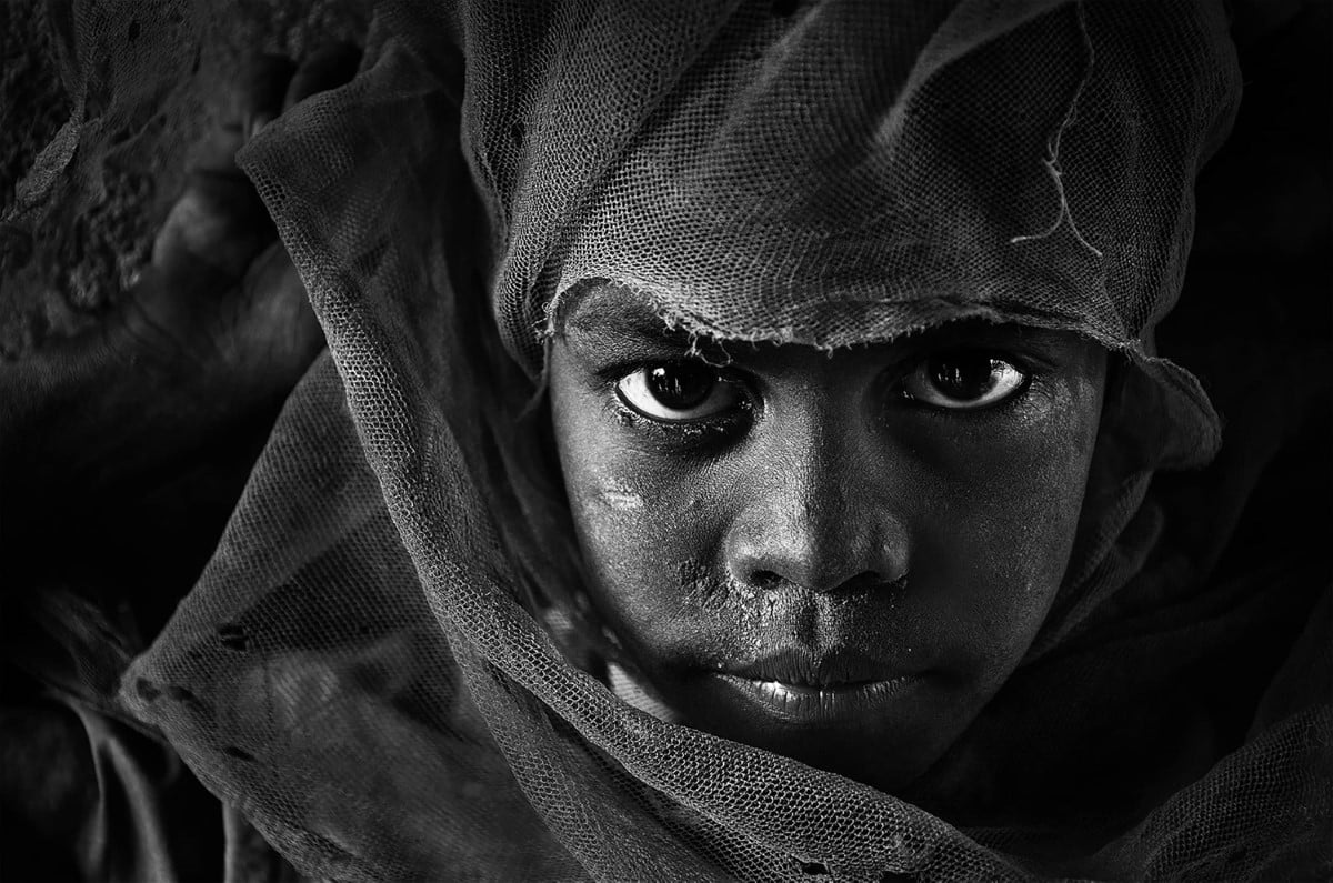 Black and white portrait of a child