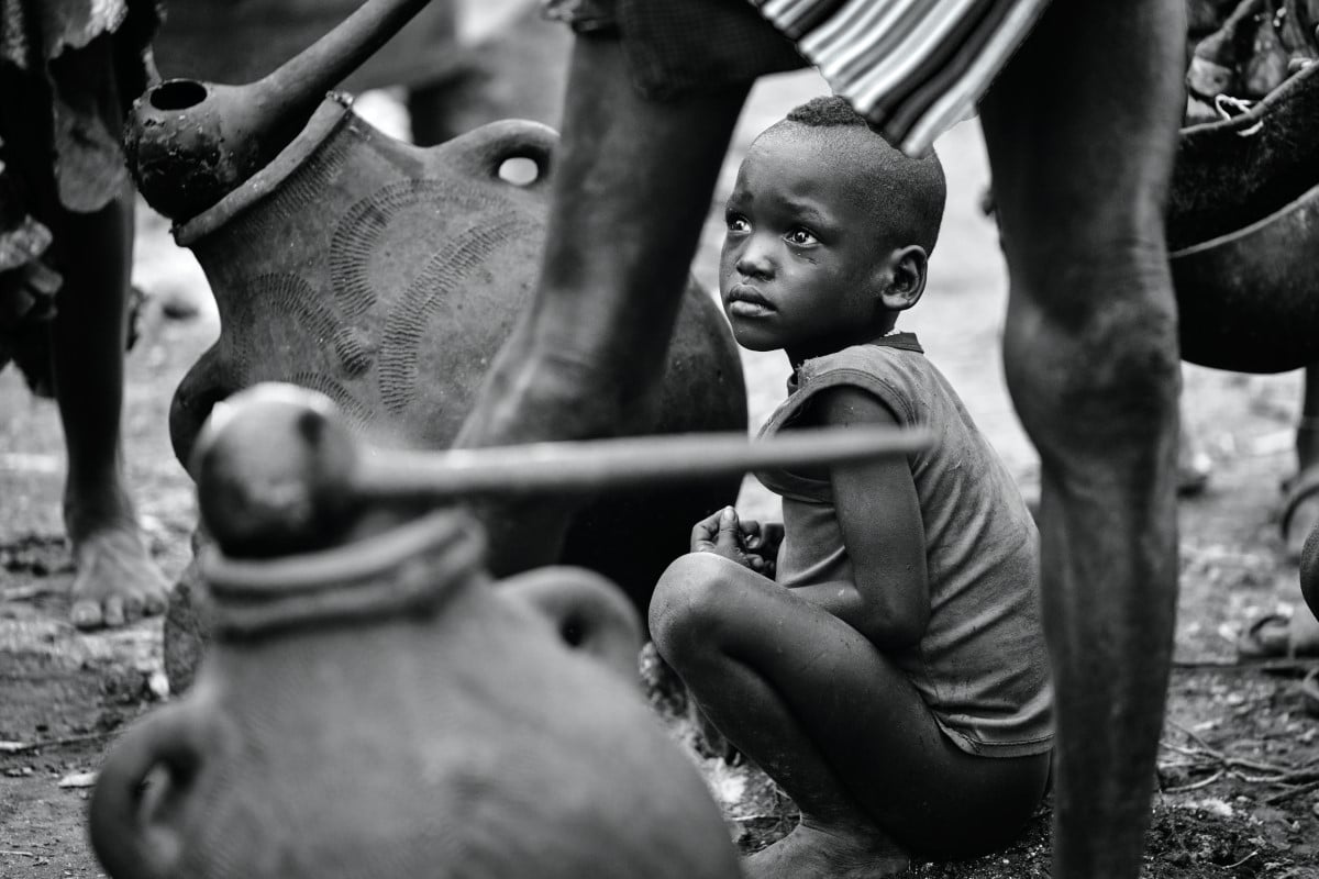 Boy Watching Hamer Bull Running Ritual