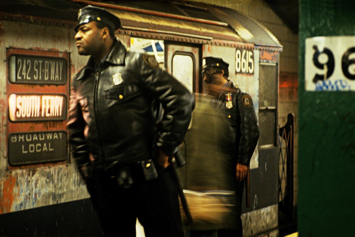 Beat Cop Patrolling New York City Subway in the 80s