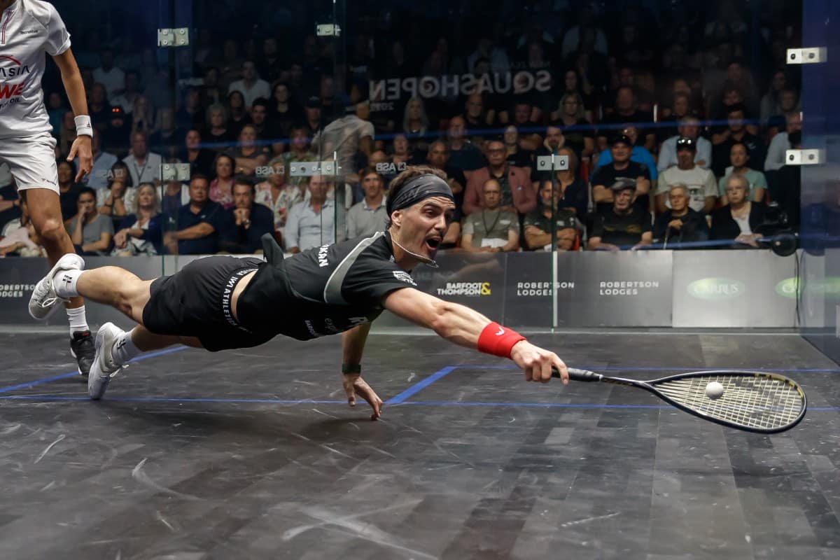 Paul Coll during the New Zealand Squash Open Finals