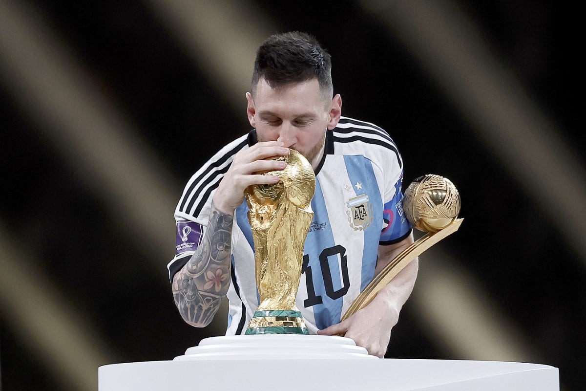 Player Kissing Trophy During World Cup Final