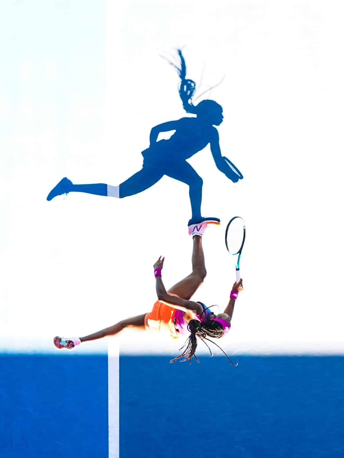 The shadow cast by Coco Gauff (USA) as she serves during Round 1 of the Australian Open