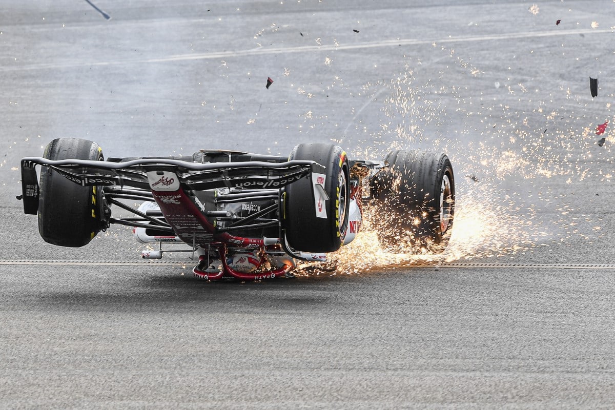 Overturned Formula 1 Car