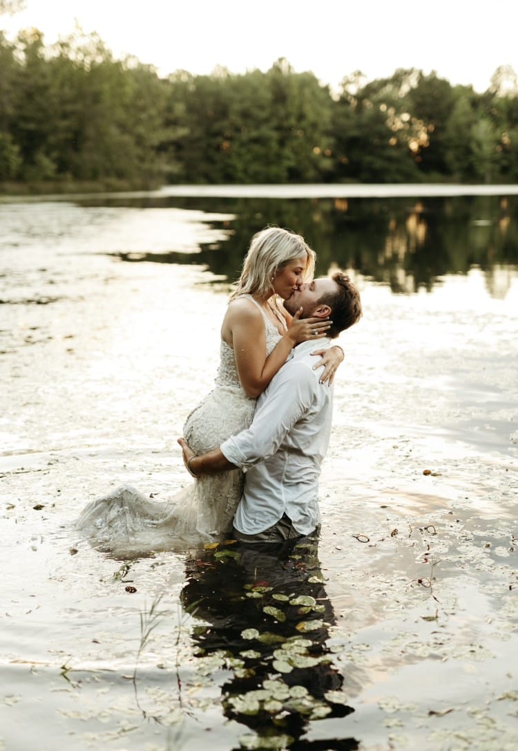 Couple Kissing in a River