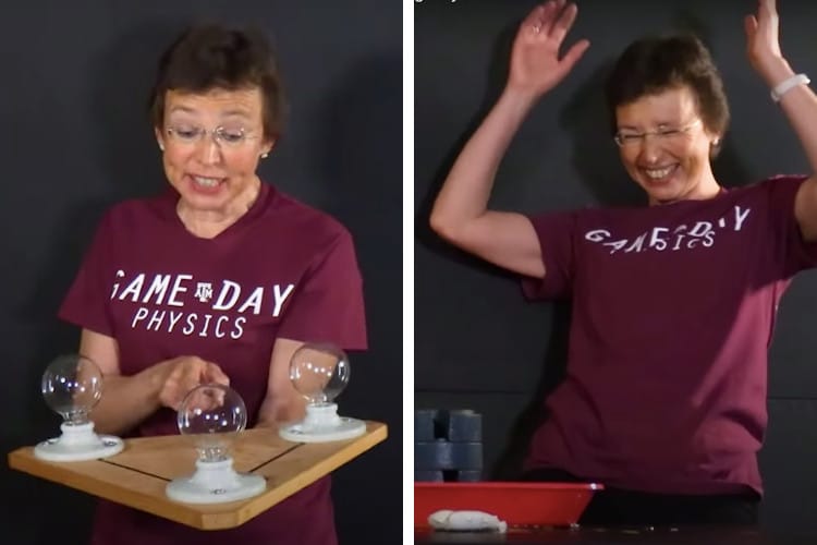 Screenshots of video starring physics professor Tatiana Erukhimova doing experiments
