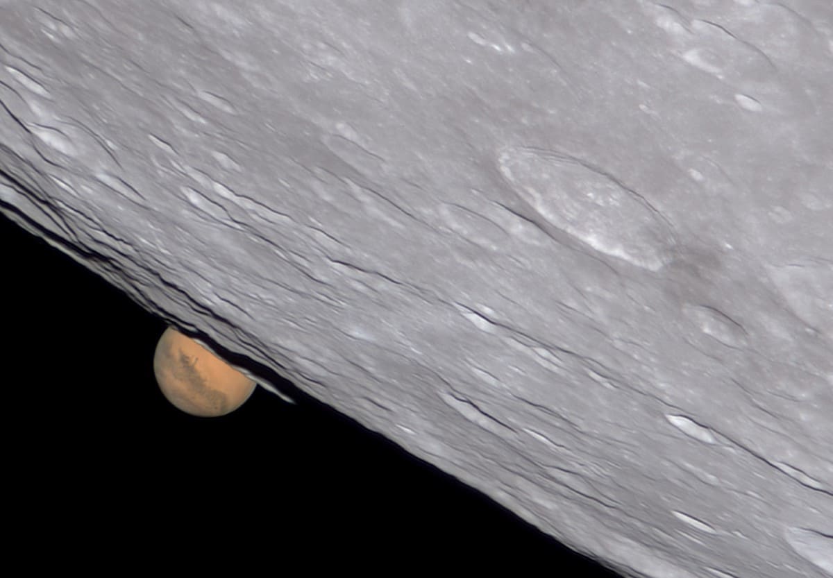 Moon Passing in Front of Mars During Occultation