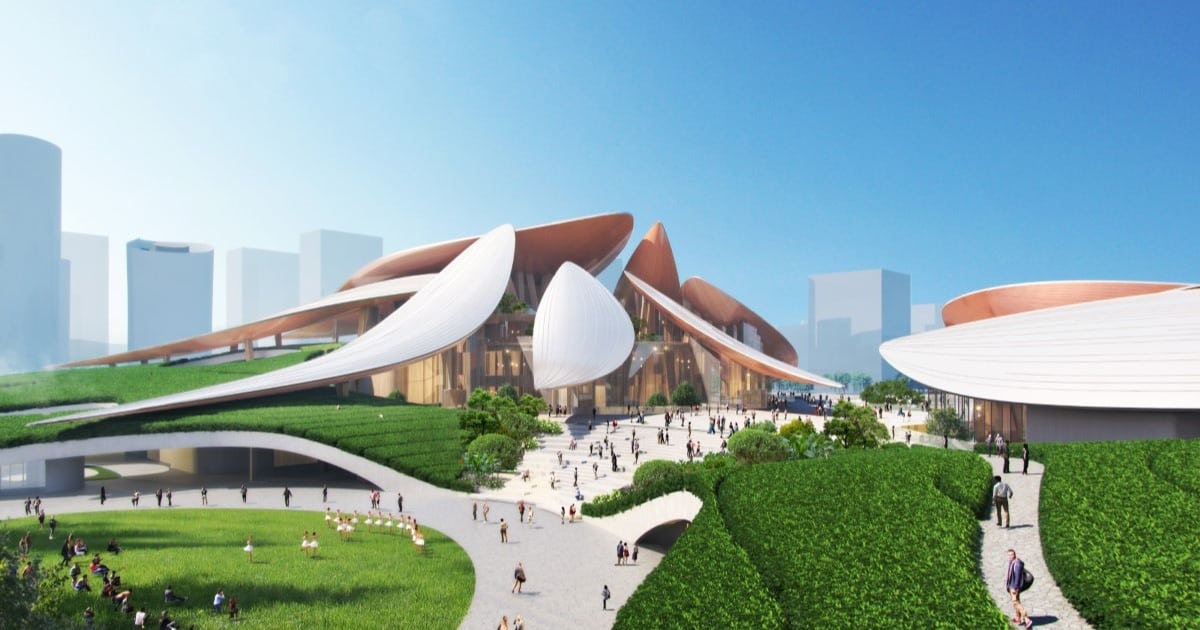 Cultural Center in China Has Roof Inspired by the Shape of Bamboo Leaves