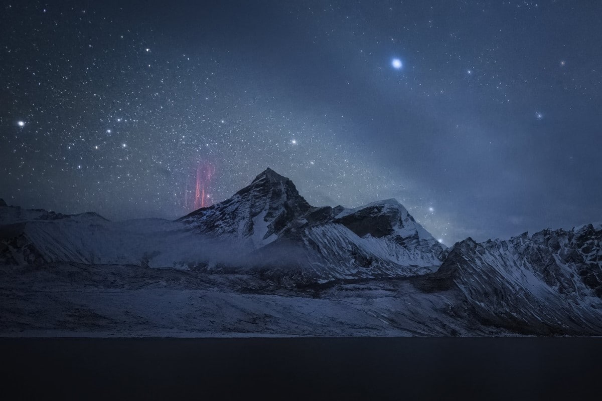 Red Sprite Lightning over the Ama Drime Snow Mountain