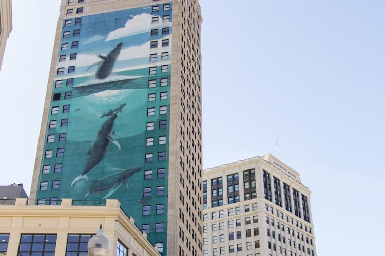 whale mural on detroit's broderick tower