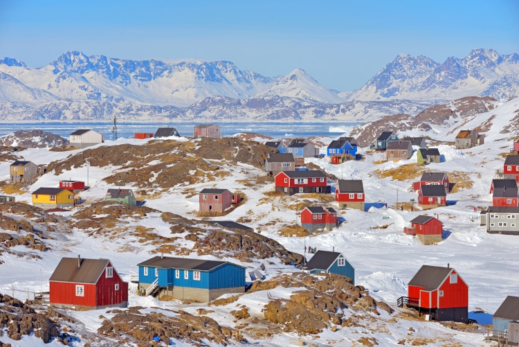 Colorful houses in Greenland in spring time