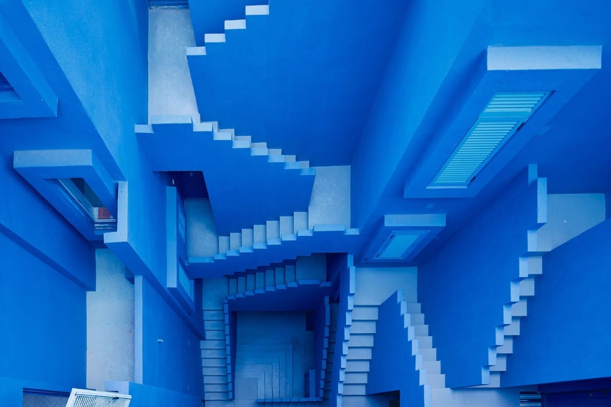 Aerial View of Blue Building with Stairs