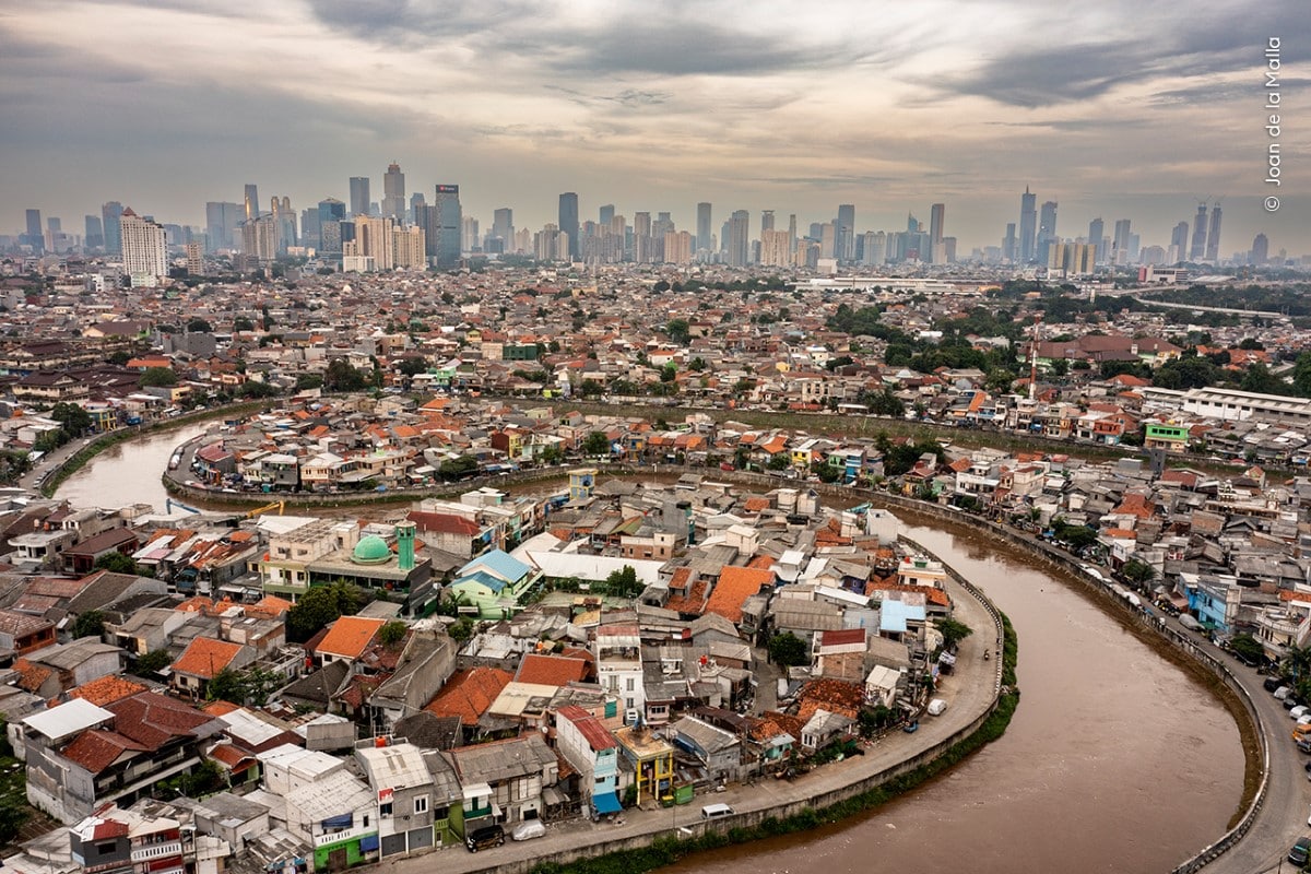 Aerial view of Ciliwung River in Jakarta