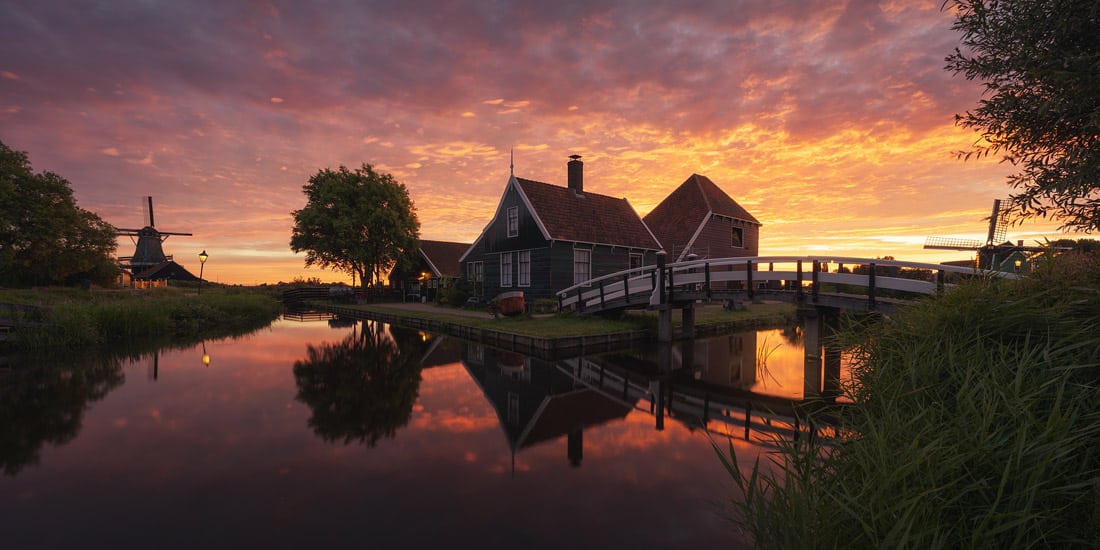 Panorama of House in the Netherlands at Sunset