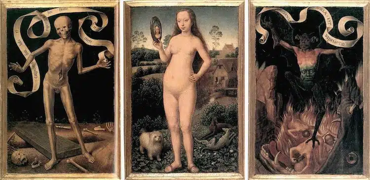 Triptych of Earthly Vanity and Divine Salvation Hans Memling front presentation