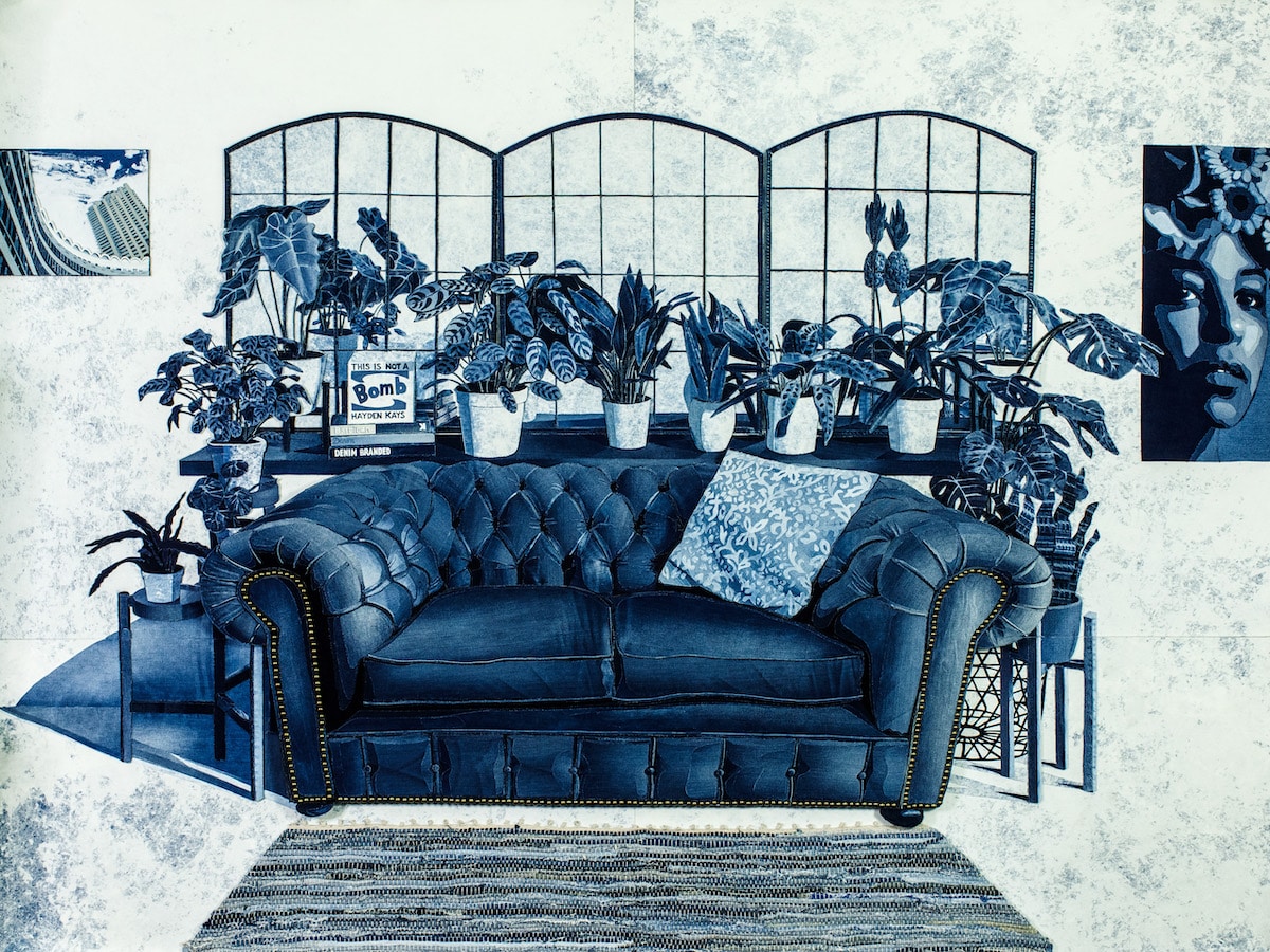 An example of Art Materialism - a living room all made of denim by artist Ian Berry