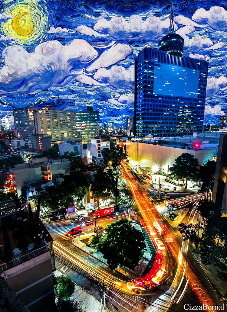 Mexico City with swirly sky