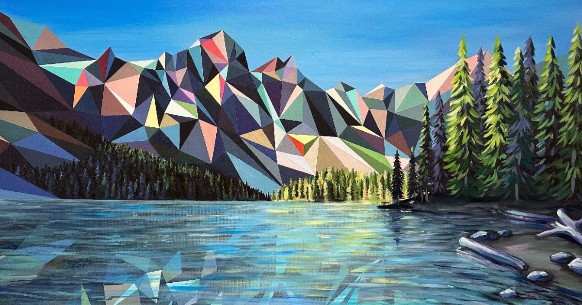 Artist Creates Contemporary Landscape Paintings Using Jewel-Toned Polygons