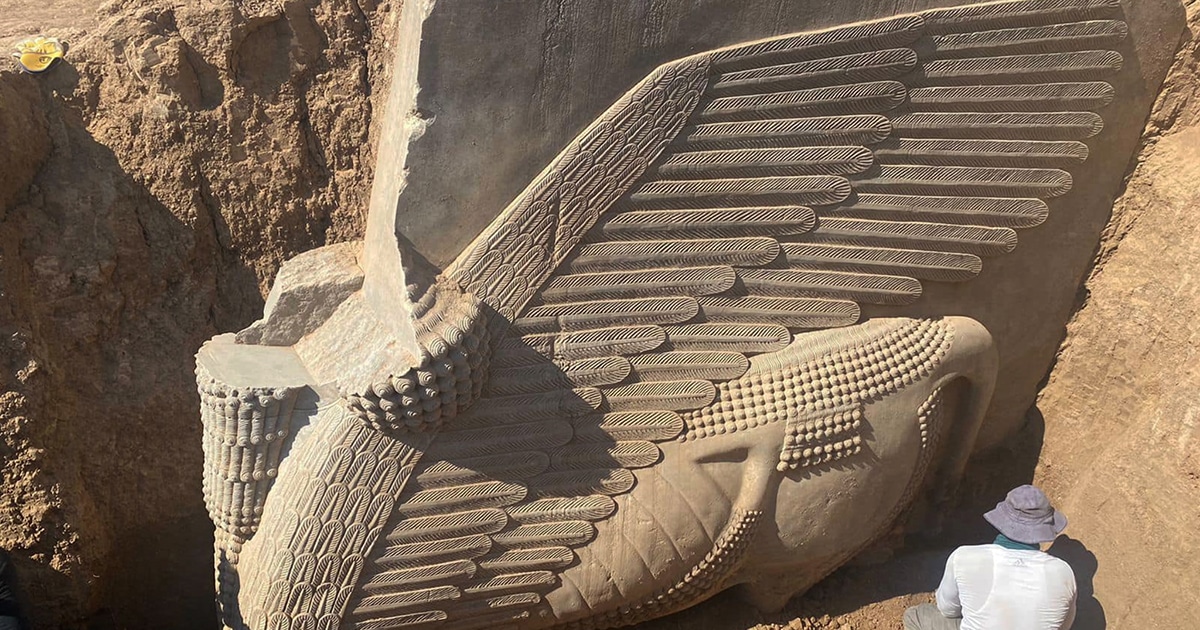 2,700-Year-Old Ancient Assyrian Lamassu Statue Is Excavated in Iraq