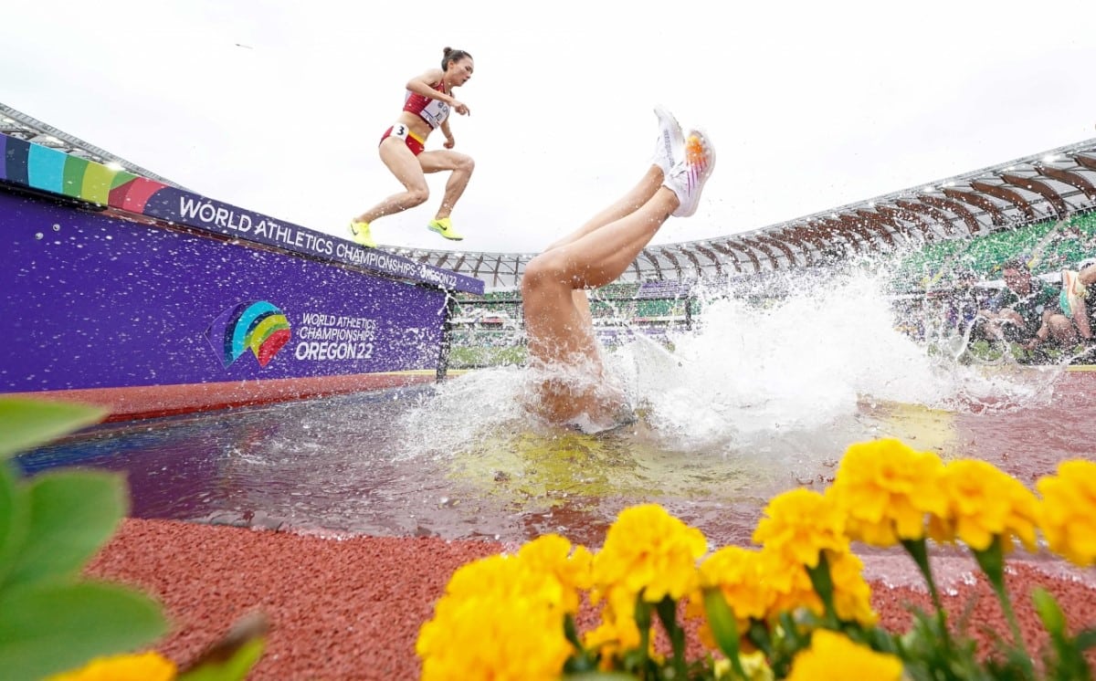 Athlete Falling in the Water During Steeplechase