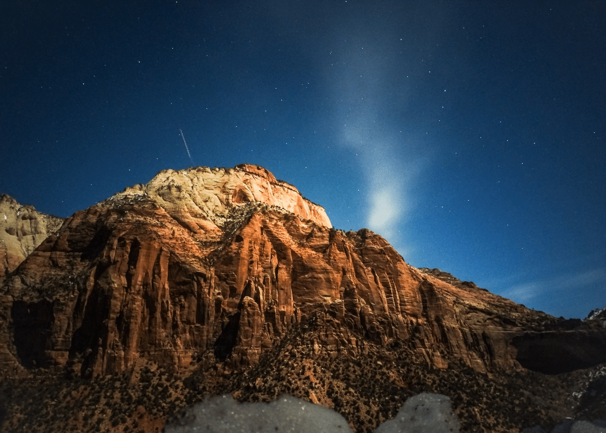 Rocky outcrop at night