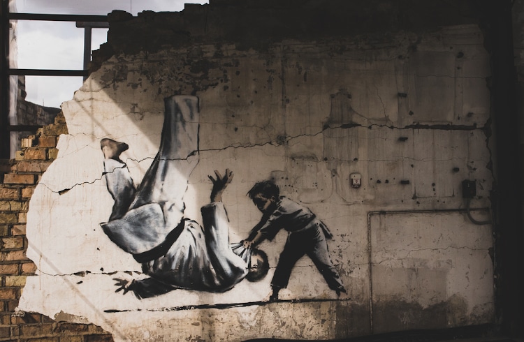  Graffiti painted by Banksy in Ukraine