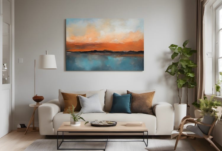 AI-generated canvas hanging in a living room