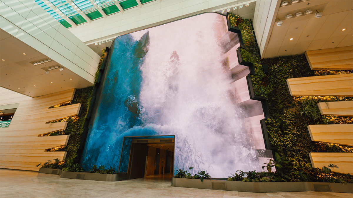 Digital Waterfall at Changi Airport Terminal 2