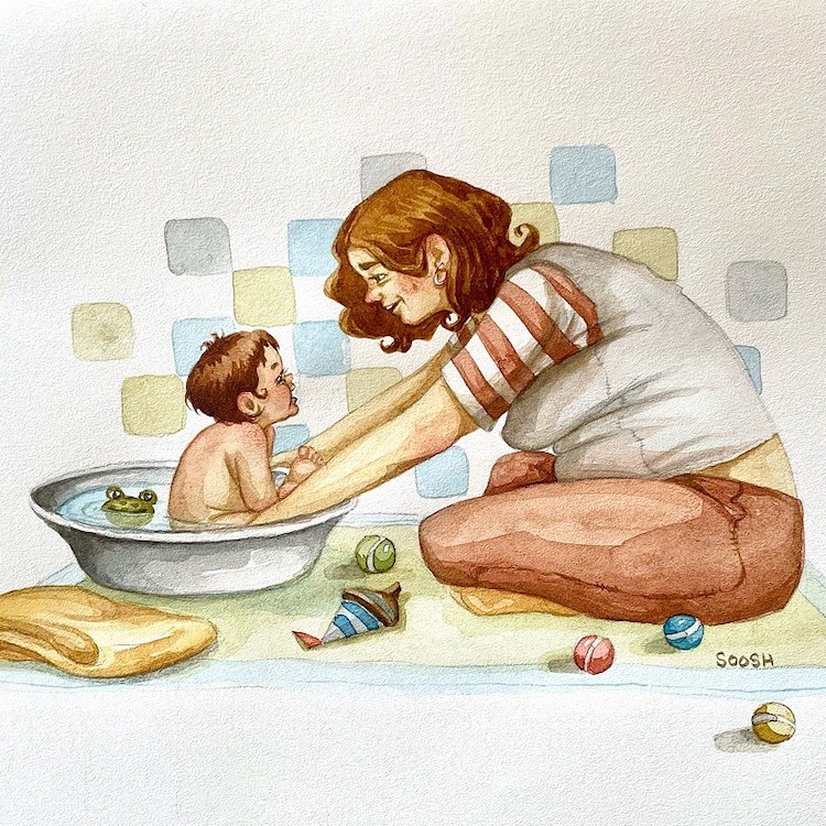 Watercolor Illustrations of Family by Soosh