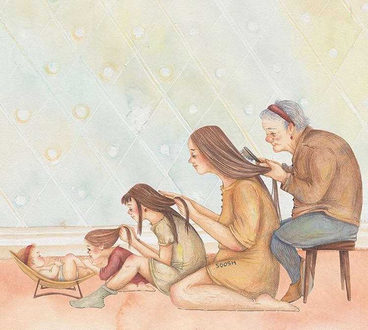 Momenti affettuosi in famiglia nelle illustrazioni ad acquerello di Soosh