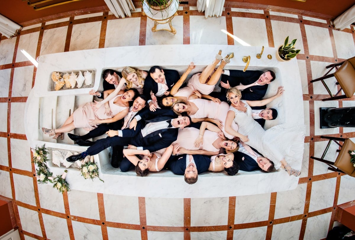 Overhead photo of wedding party