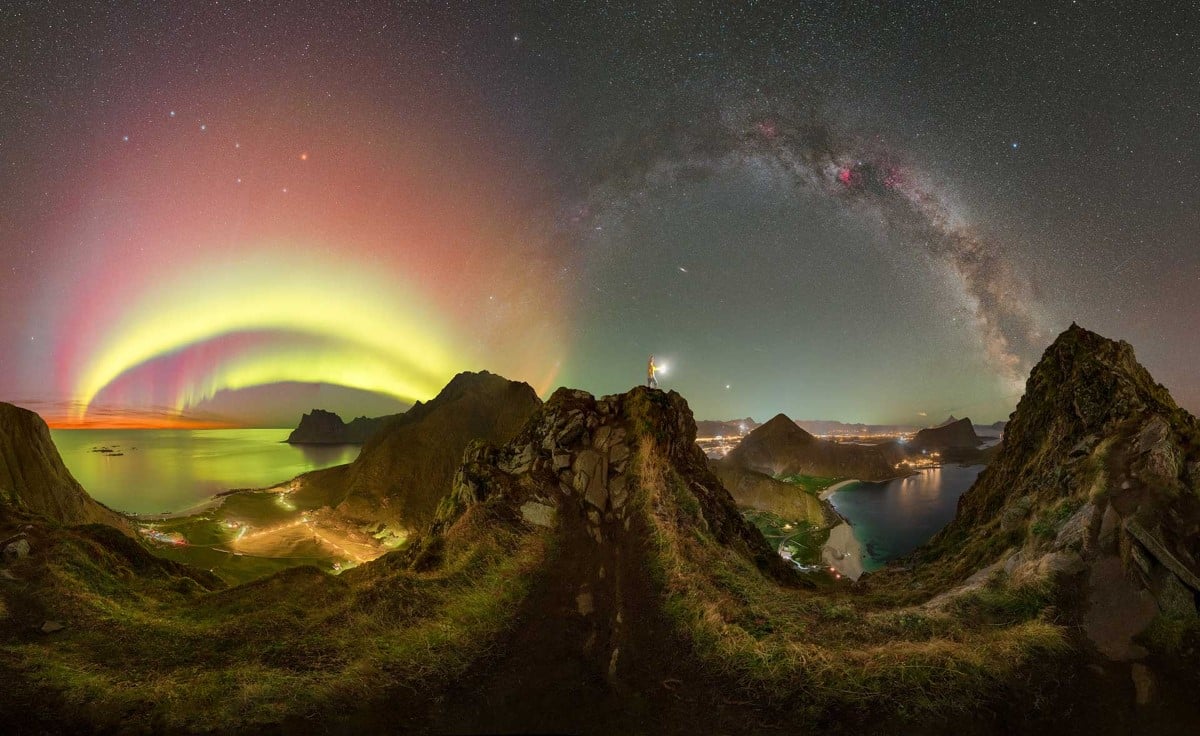 Double arch auroras and the Milky Way