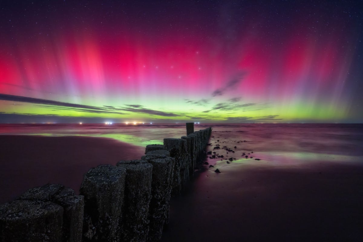 Aurora at Wadden Sea National Parks in Germany