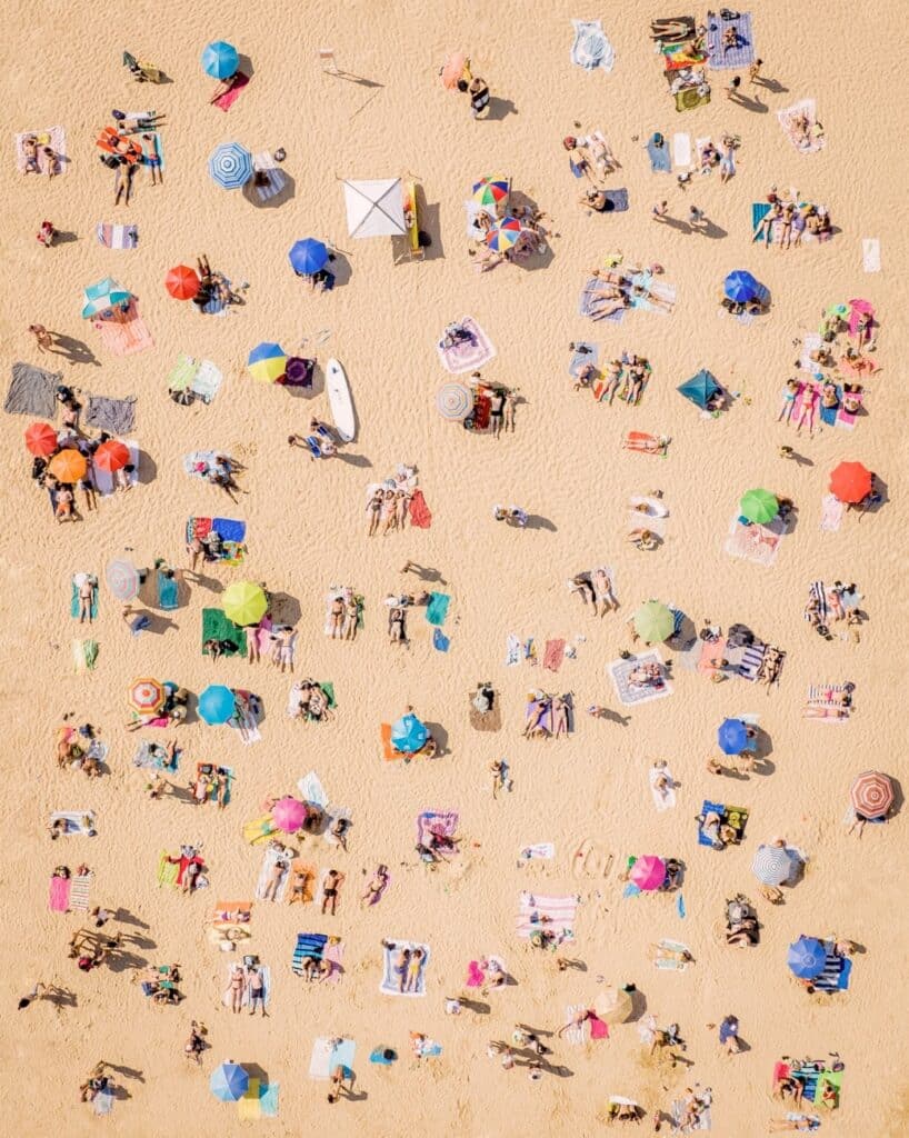 Drone image of people on the beach