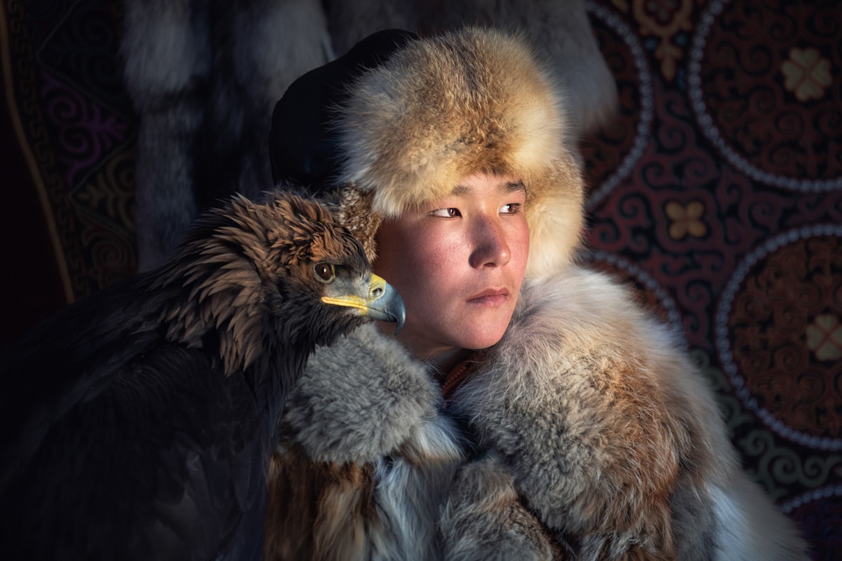 Portrait of a young Mongolian eagle hunter