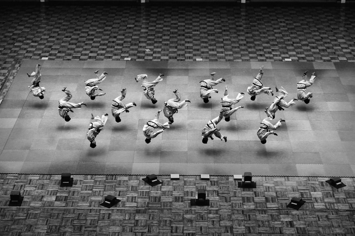 Athletes practicing at the Taekwando Palace in Pyongyang