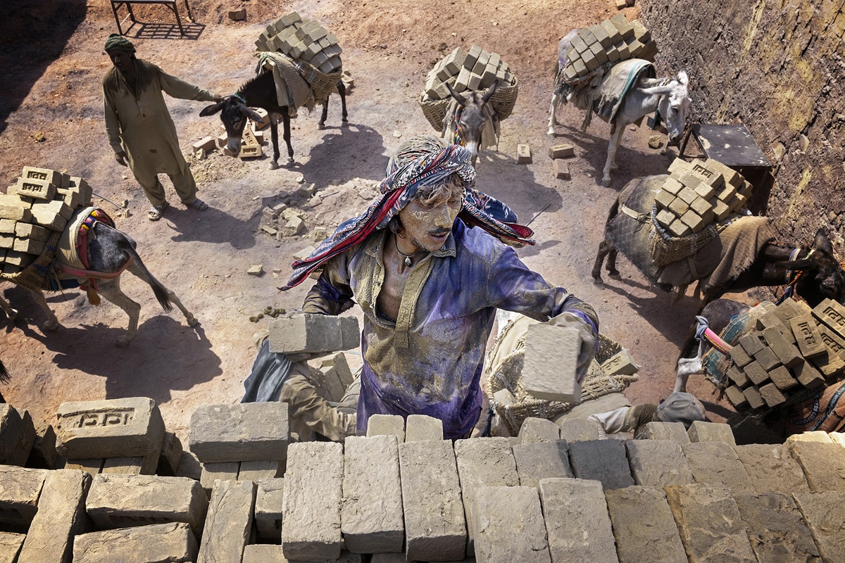 Man working at brick kiln in Pakistan