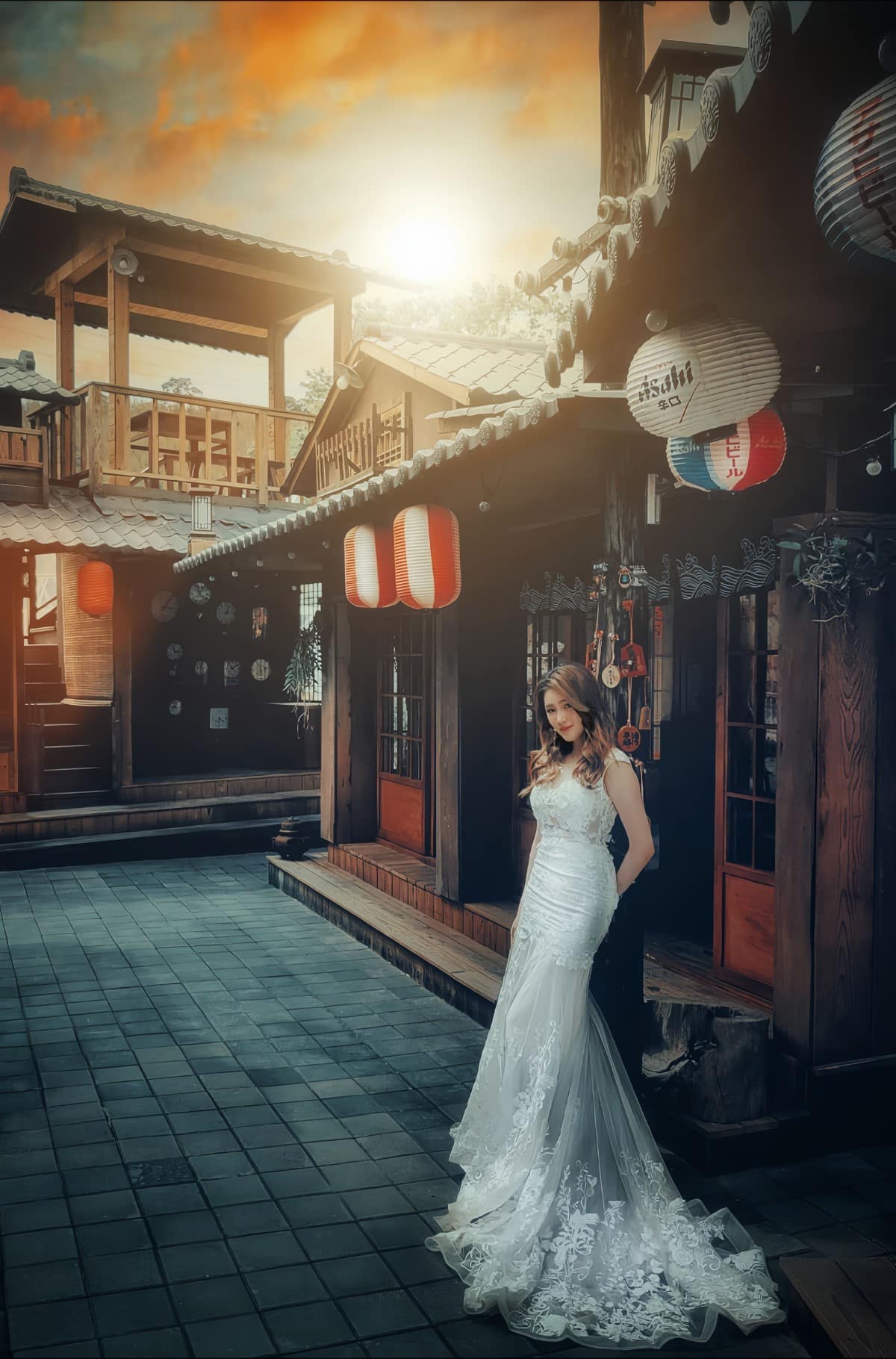 Japanese-style Kyoto architecture combined with single wedding dress