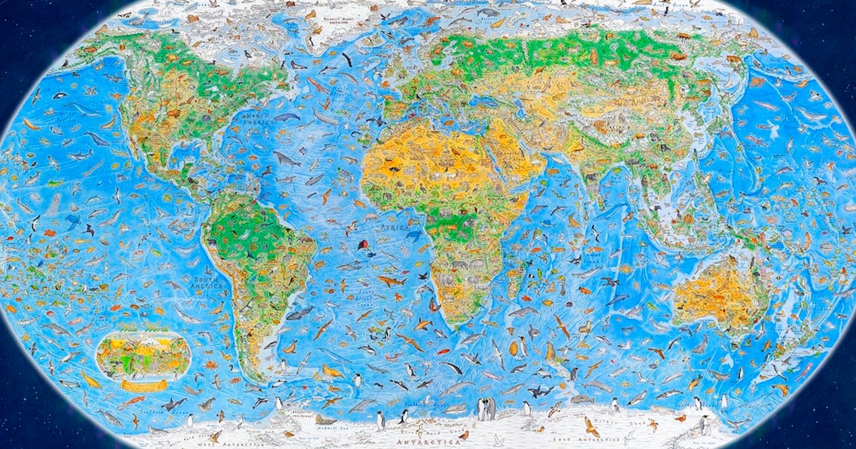 An artist spent 3 years drawing a map of the world with 1,600 animals