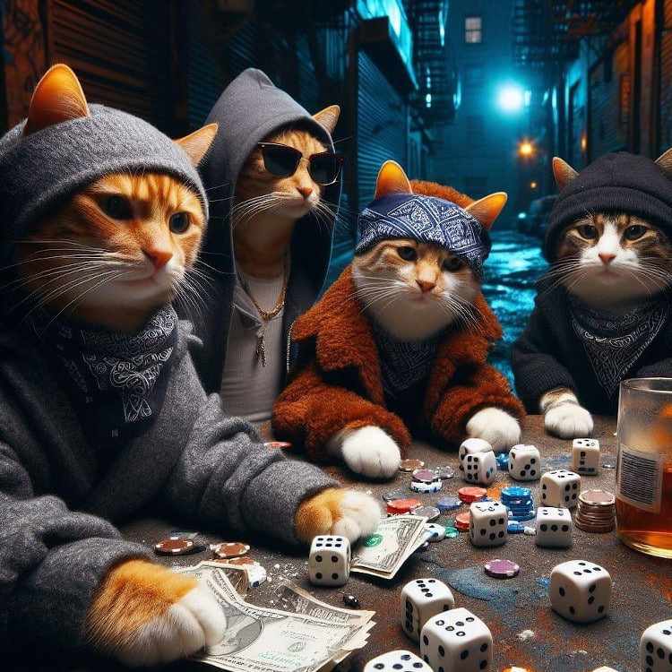 cats dealing at a table