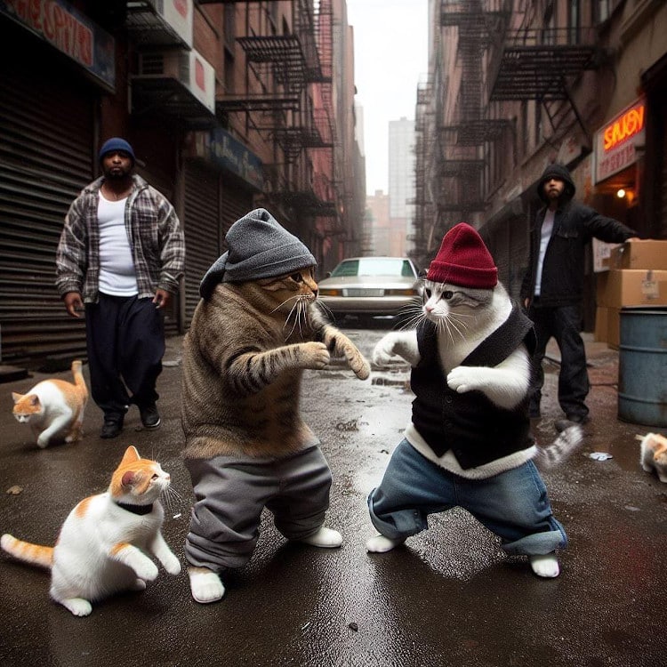 cats fighting in the street