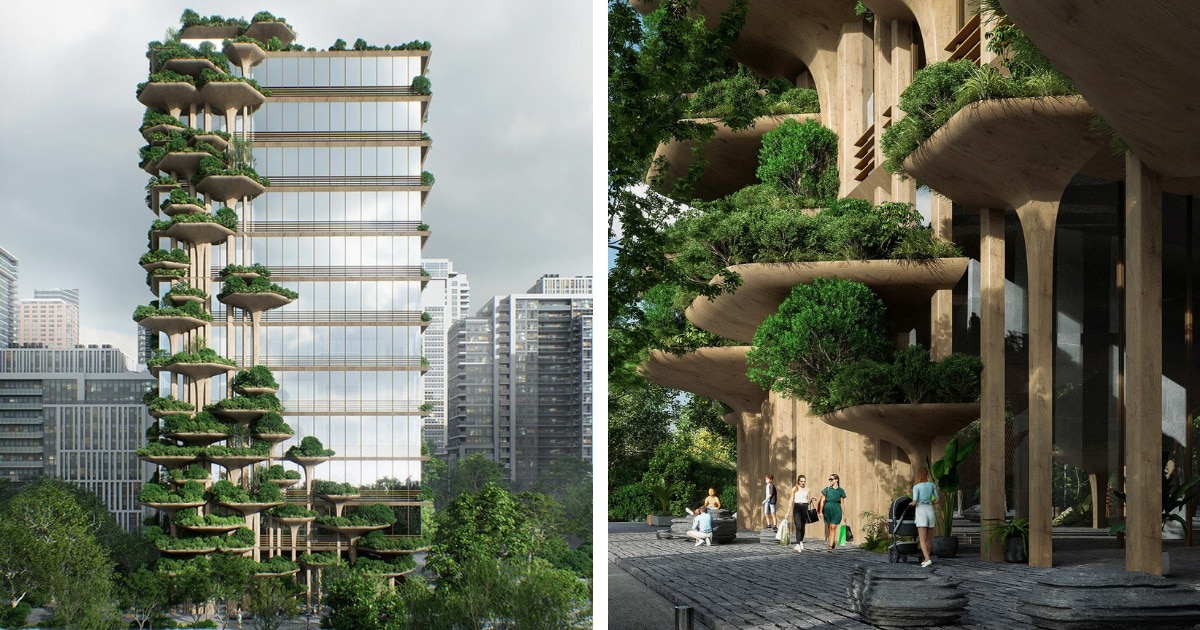 Lush Terraces Inspired by Fungal Growths Dot Facade of Building