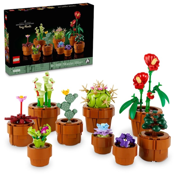 LEGO Tiny Plants displayed in front of box. 