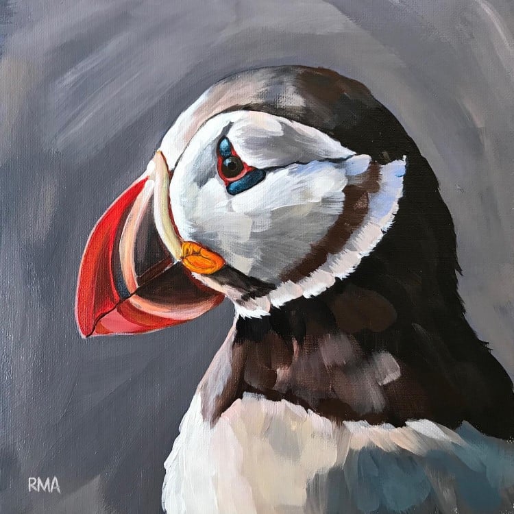 Oil painting of a puffin by Rachel Altschuler