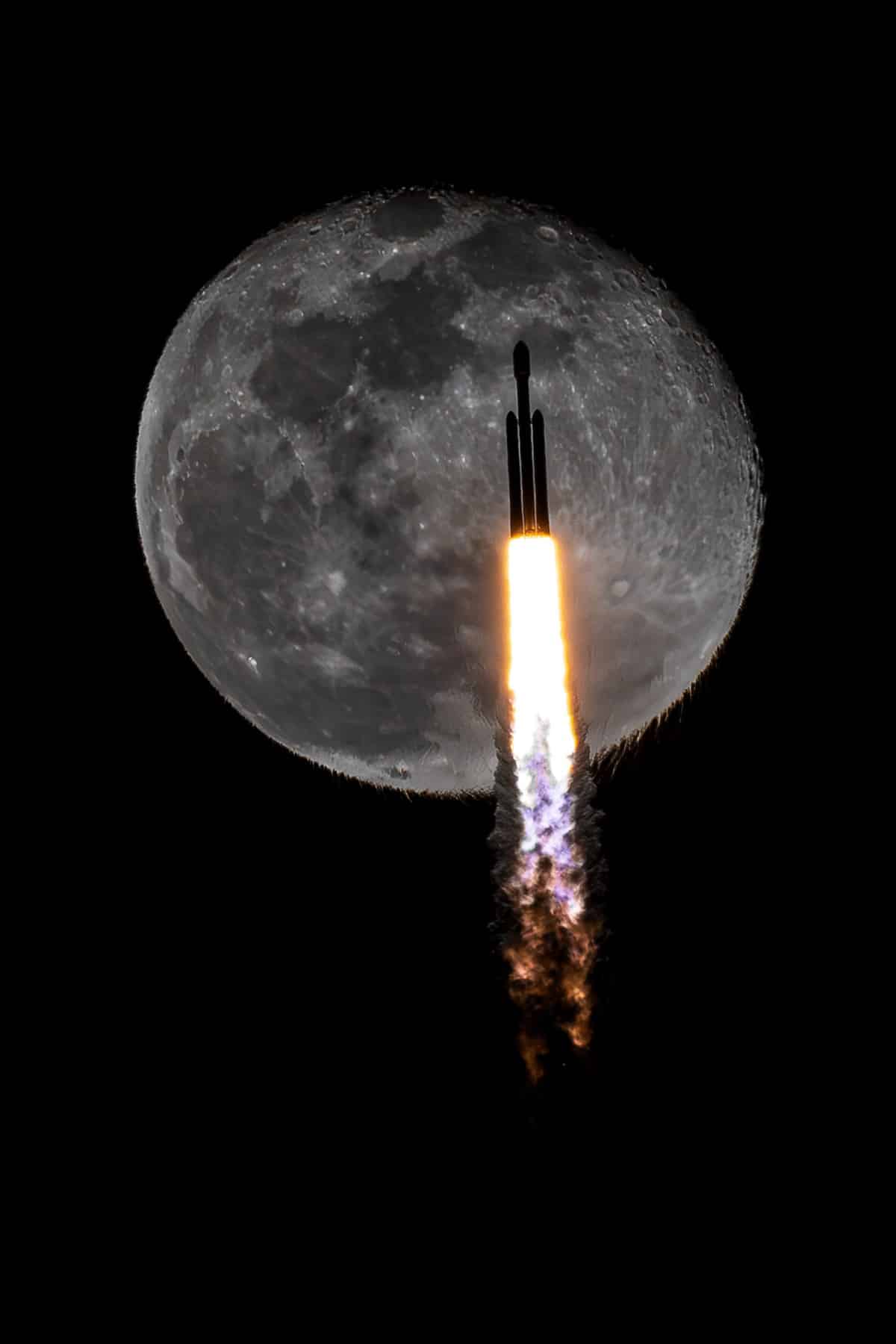 SpaceX Falcon Heavy rocket transits the moon carrying the X-37B space plane into orbit
