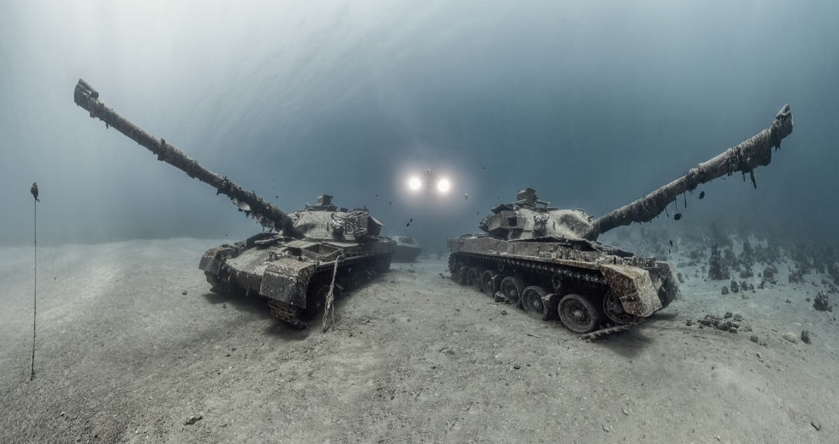 Chieftain Tanks at the Underwater Military Museum in Jordan