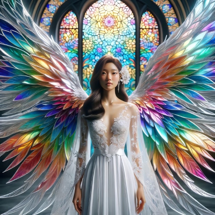 Rainbow winged AI Angel by Alice Yoo