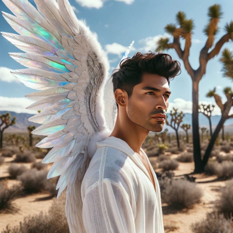 AI Generated Male Angel Standing in the Desert